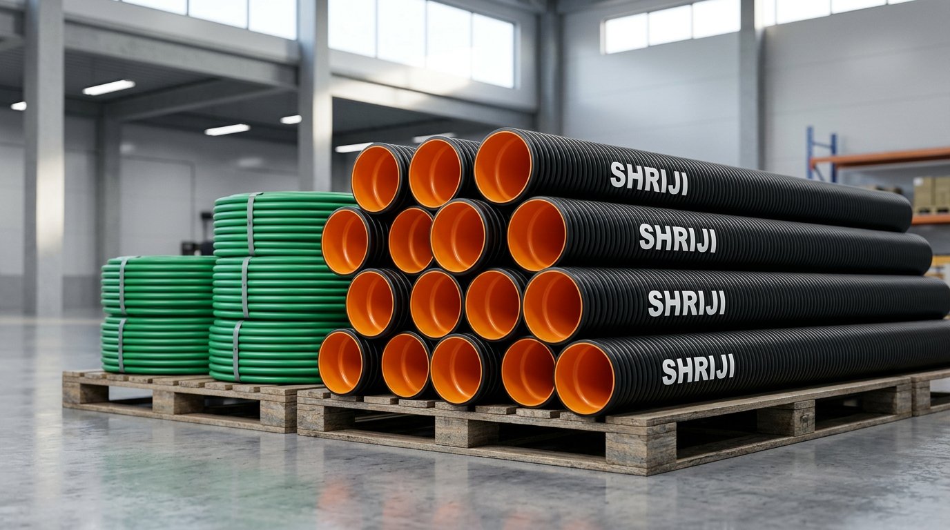 Double-wall corrugated DWC HDPE cable protection conduits in highway trench